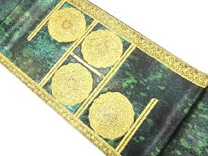 リサイクル　未使用品　引箔螺鈿縞に華紋模様織出し袋帯